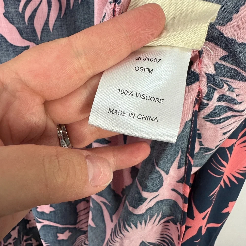 Salt Life Kimono Cover Up Womens OSFM Pink Navy Tropical Floral Tassel‎ Beach